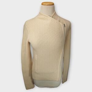 Women Athleta Asymmetrical Full Zip Cardigan Sweater Merino Wool Cream Ivory XXS